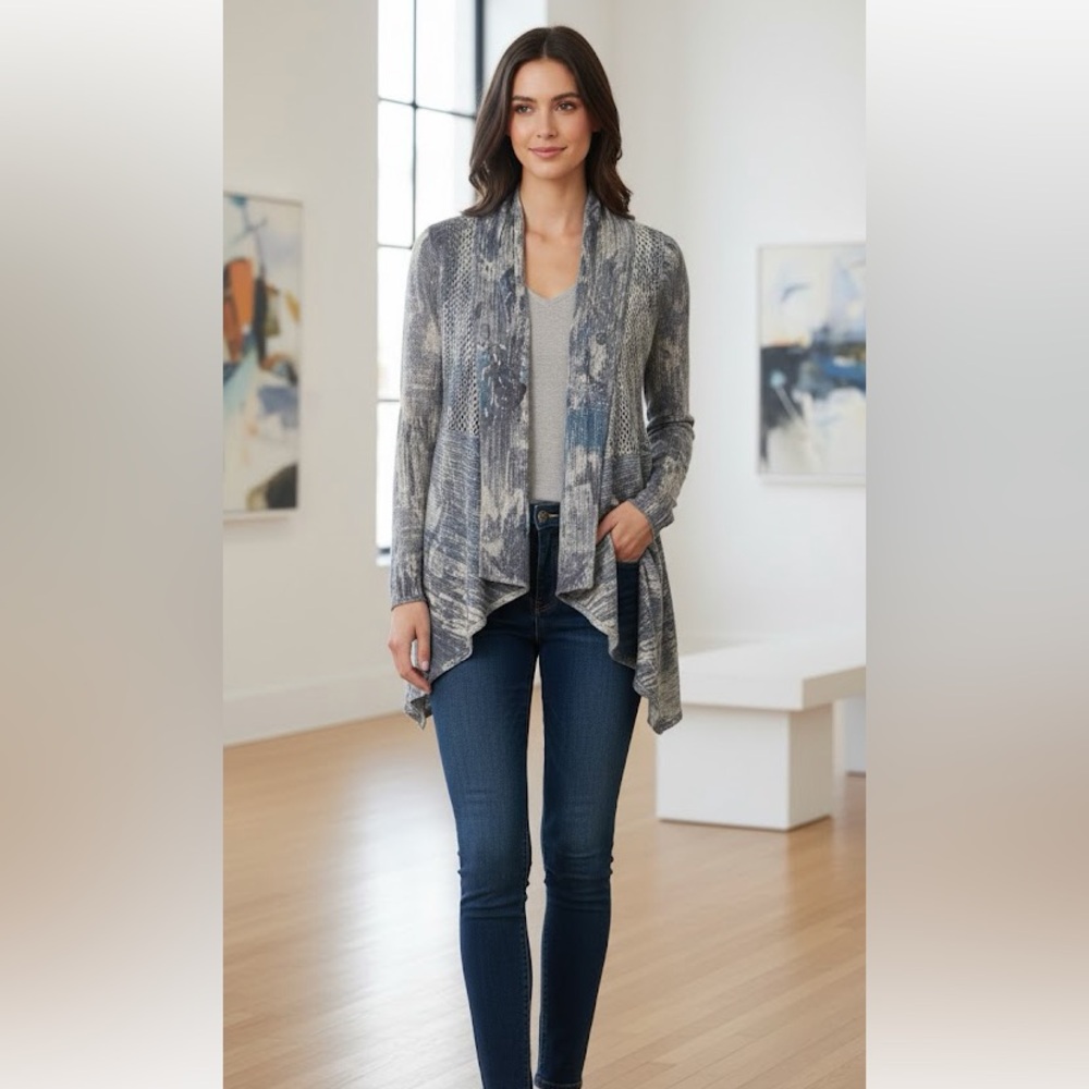 Alberto Makali Blue and Gray Artistic Cardigan